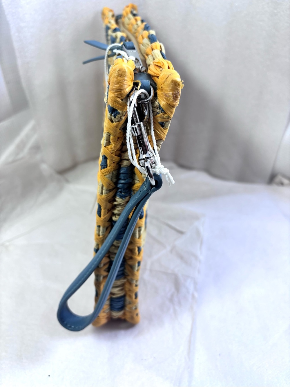 Tory Burch Ella Raffia Pouch. Deep Turquoise. - Picture 10 of 15